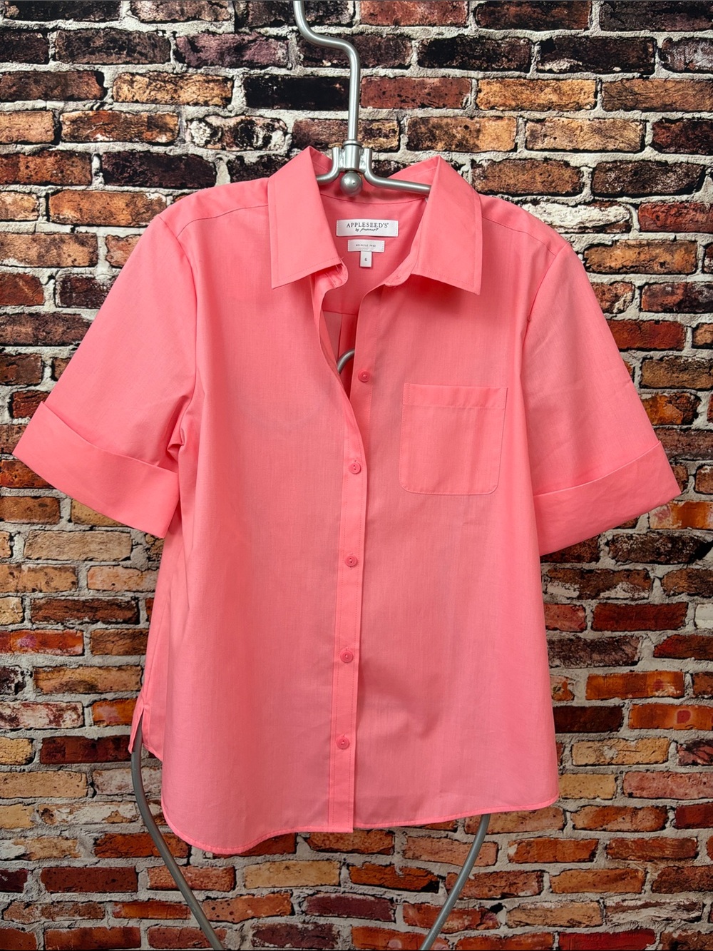 Appleseed's Coral Button-Front Short Sleeve Shirt Wrinkle Free Size 6 Medium